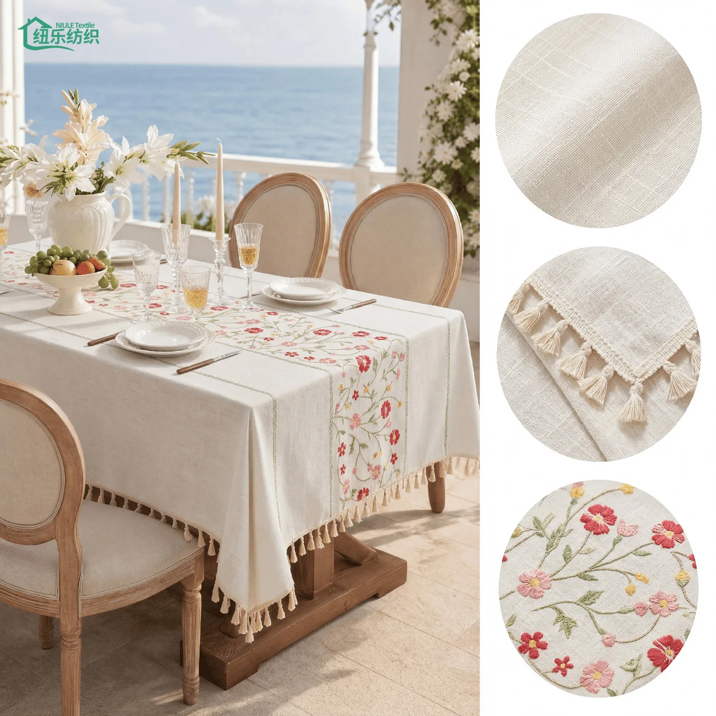 2026 New Embroidered Patterns Waterproof Restaurant Tablecloth Rectangle, Stain Resistant Washable Fabric Table Cover for Hote