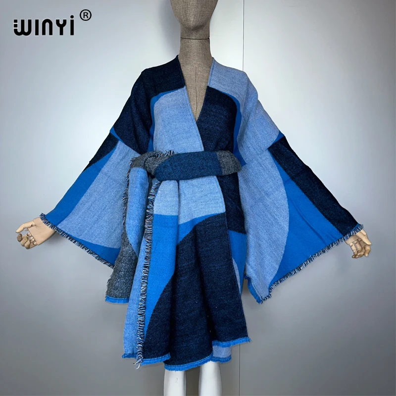 WINYI Autumn cardigan Africa women clothes maxi coat abaya dubai luxury poncho for women cape dress with belt holiday kaftan