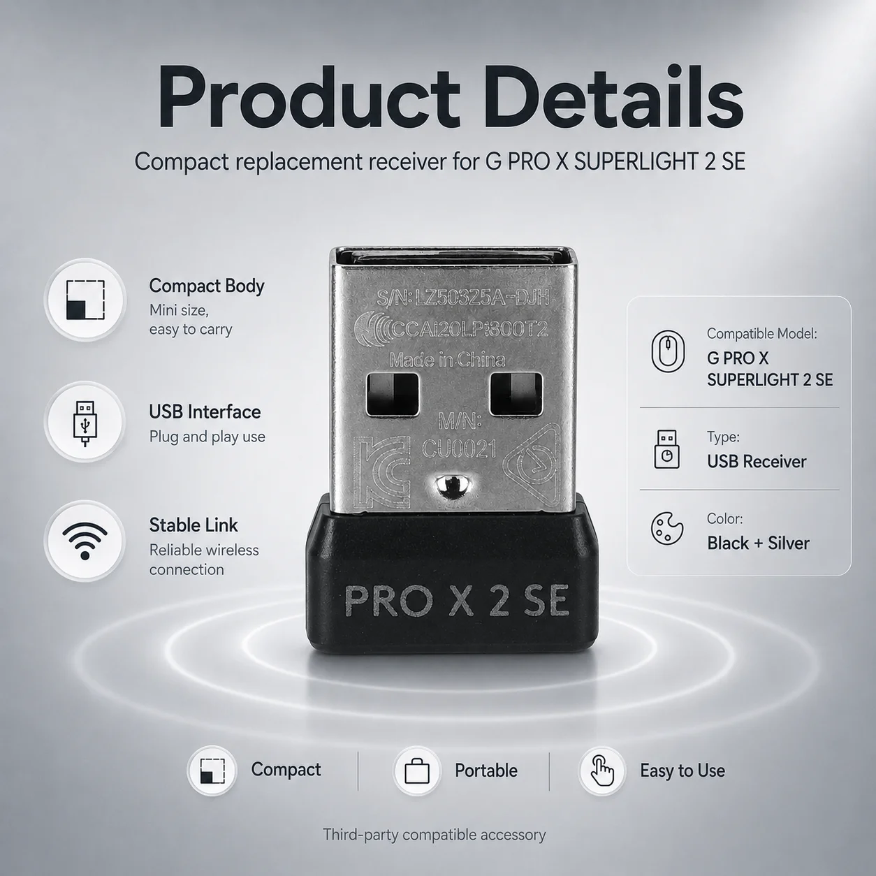 USB Receiver for Logitech G PRO X SUPERLIGHT 2 SE Wireless Gaming Mouse Replacement Dongle Adapter