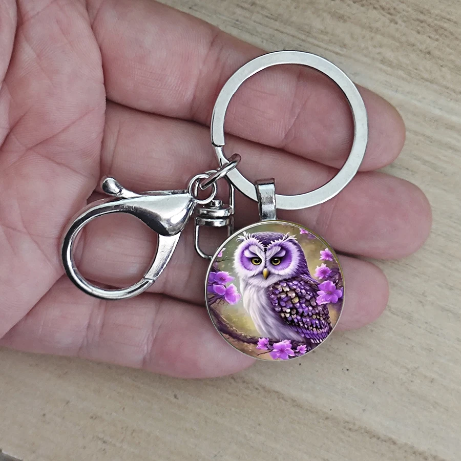 New dome glass owl keychain