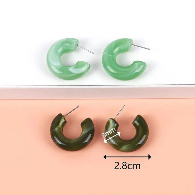 Vintage 4 pair/set Colorful Acrylic Small Hoop Earrings for Women Boho Resin Geometric C Shape Dangle Earring Sets 2023 Jewelry