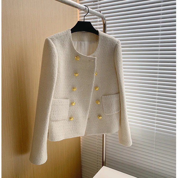 UNXX New Fashionable Blue Short Jacket Chic Loose Tweed Blazer for Women Female Office Lady High Quality Jacket Coat Hot Sale