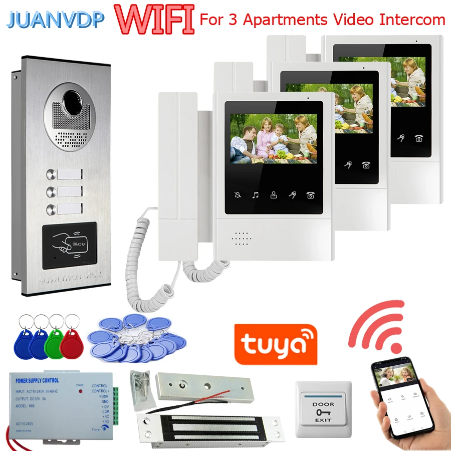 International Version 4.3 inch Tuya Indoor Monitor ,WiFi, Video intercom Video Doorbell Swipe Card Unlock Access Control 3/4/6/8