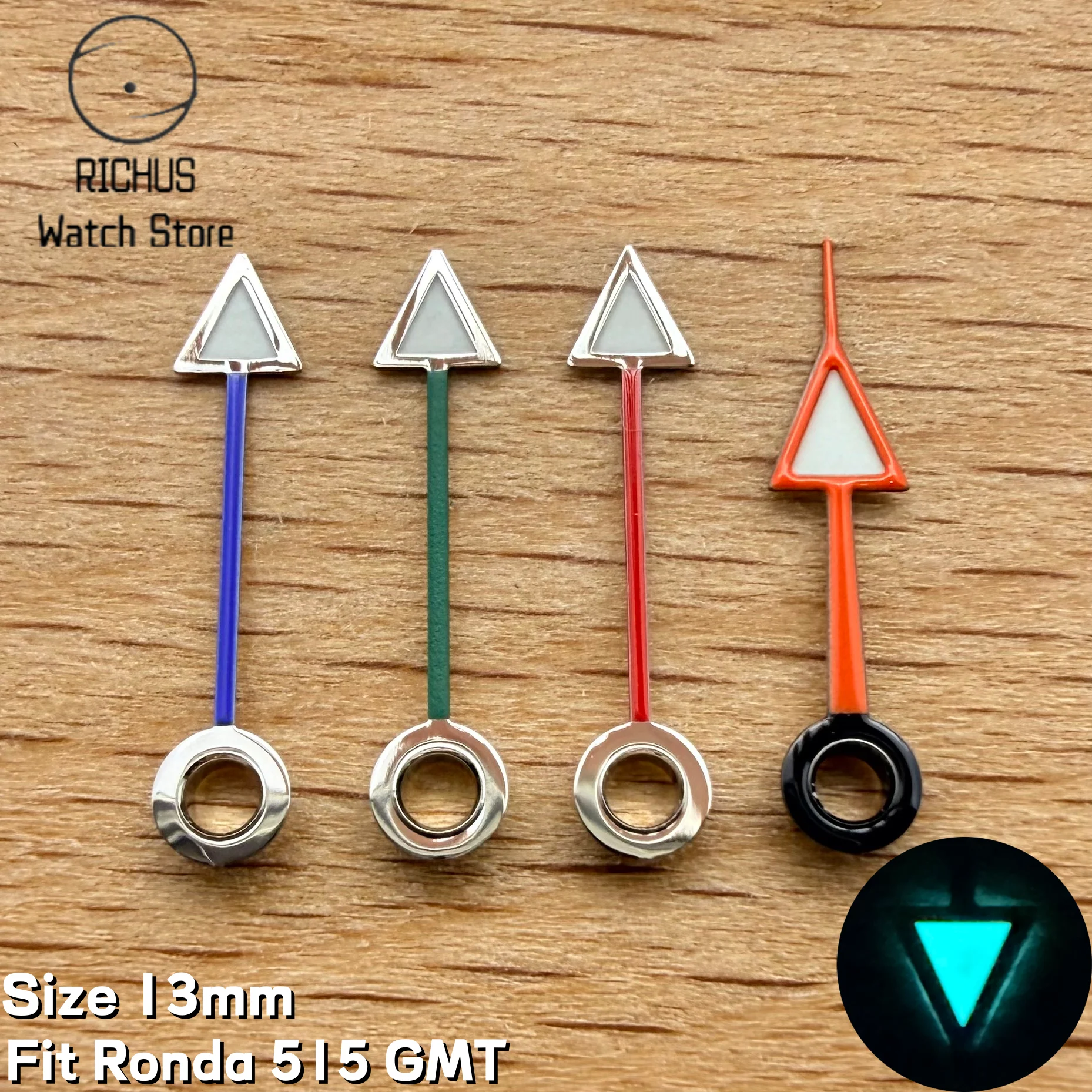 Ronda 515 Movement GMT Watch GMT Hour Hand Red Blue Green Orange with Blue-Green Glowing Fit for Watch Component