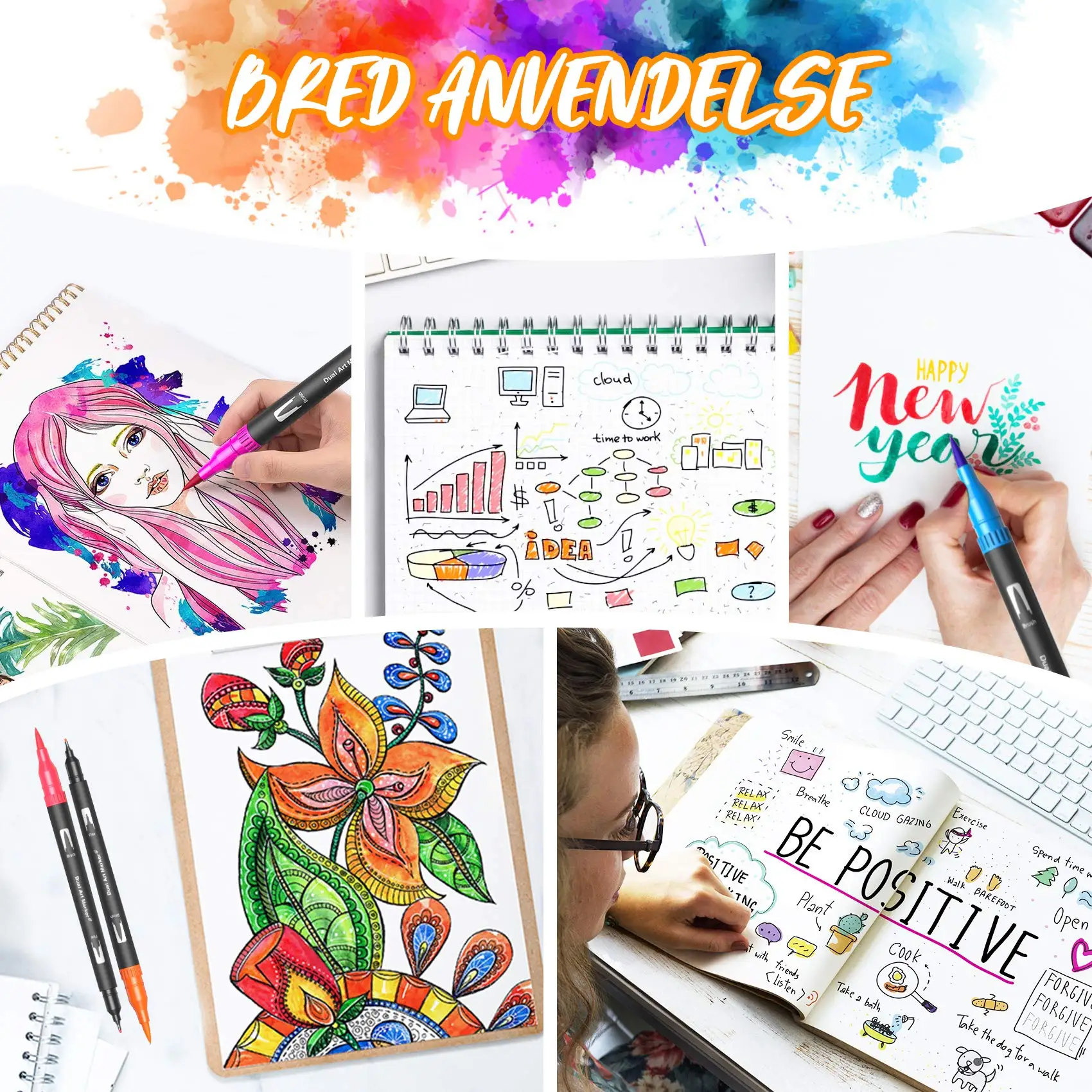 120 Colors Felt Tip Drawing Watercolor Art Markers Pen Dual Brush Fineliner Colouring Pen Set for Art Calligraphy Painting