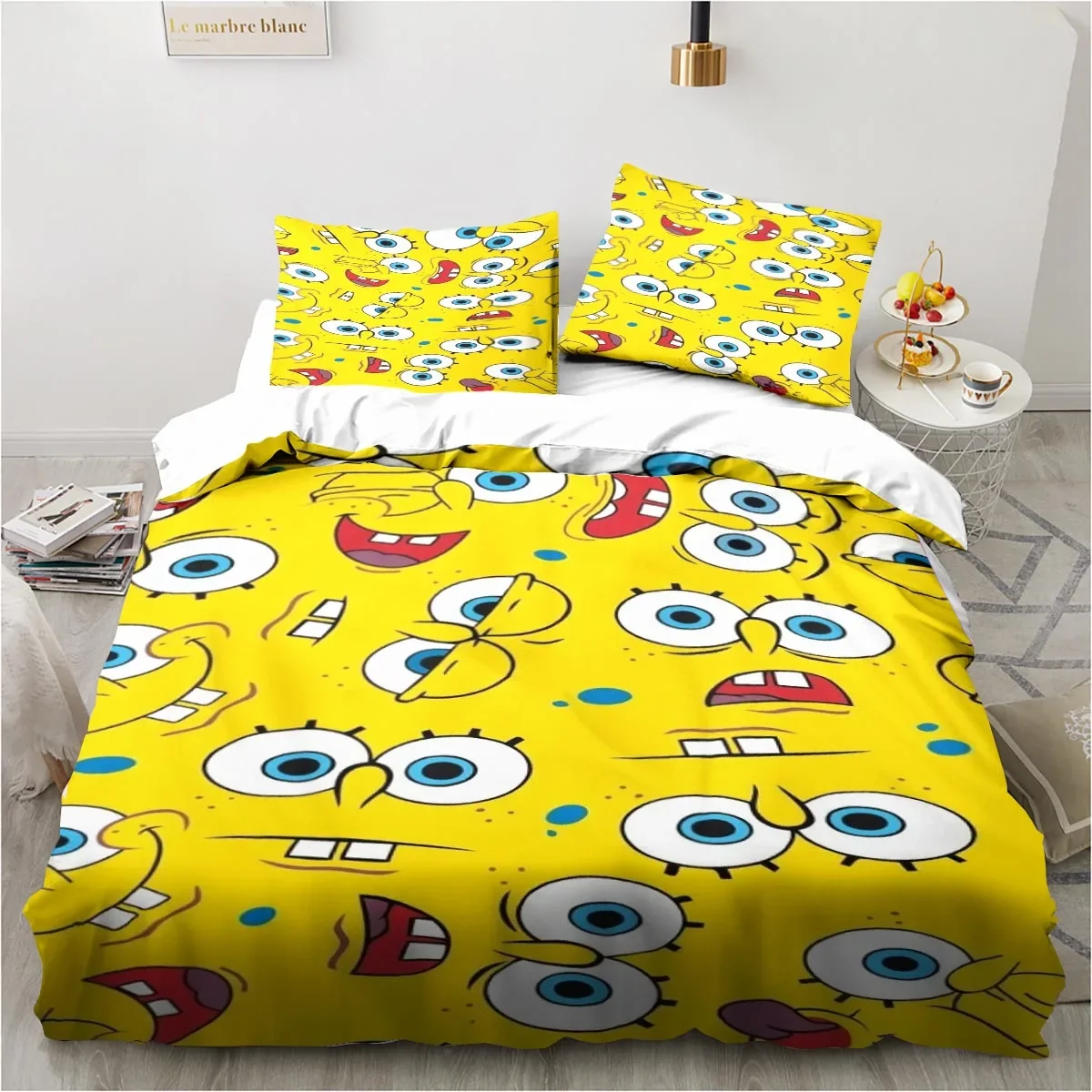 Imagem -03 - Desenhos Animados Spongebobs Bedding Conjunto para Crianças Folha de Escavadeira Rei Gêmeo Duplo Mircofiber ou Poliéster Duvet Cover