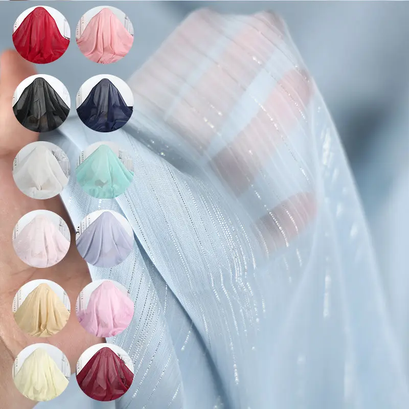 بريق الفضة التجعيد الشيفون النسيج DIY Hanfu كم فستان المرحلة زي المواد Metaverse جاهزة شير اللف تنفس