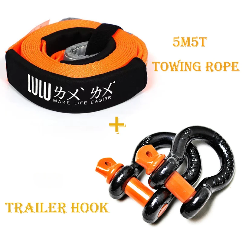 

5M 5 Tons Tow Rope Heavy Duty High Strength Recovery Emergency Towing Rope Cable Strap with 2 Hooks for Car Truck Trailer