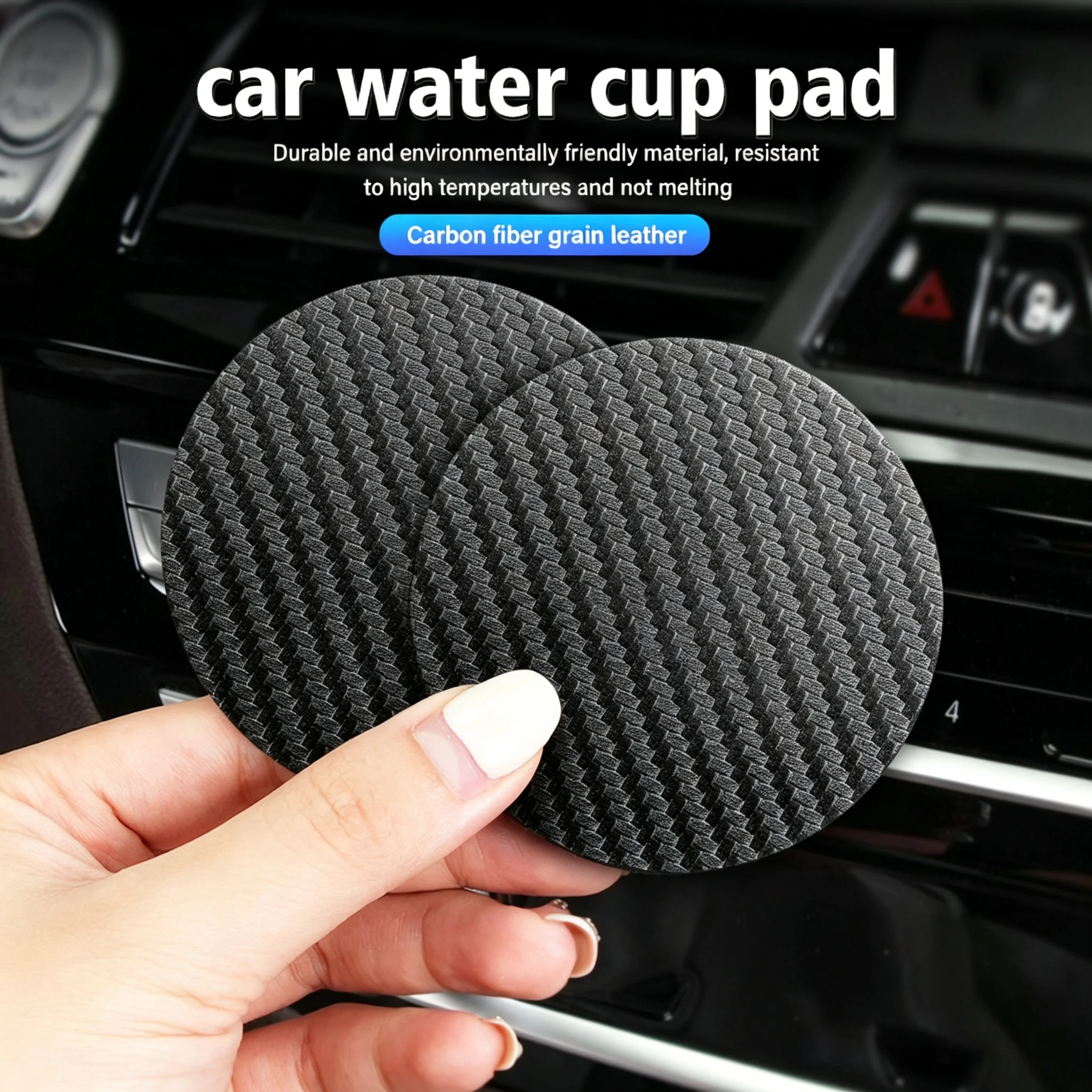 Carbon Fiber Leather Coaster Car Water Cup Anti-slip Pad Mat For KIA Sportage Rio Ceed Picanto K5 K9 Cadenza Sedona Sorento