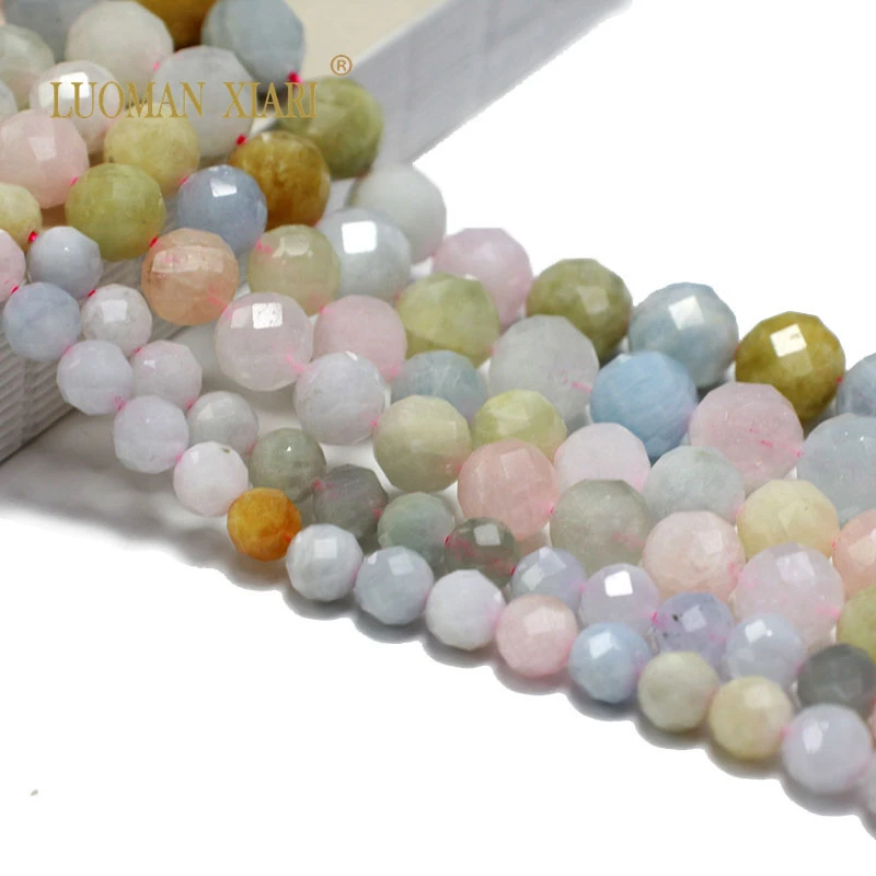 

Fine 100% Natural Faceted Colorful Morganite Loose Round Stone Beads A Gemstone For Jewelry Making DIY Bracelet 6/8/10MM 15''