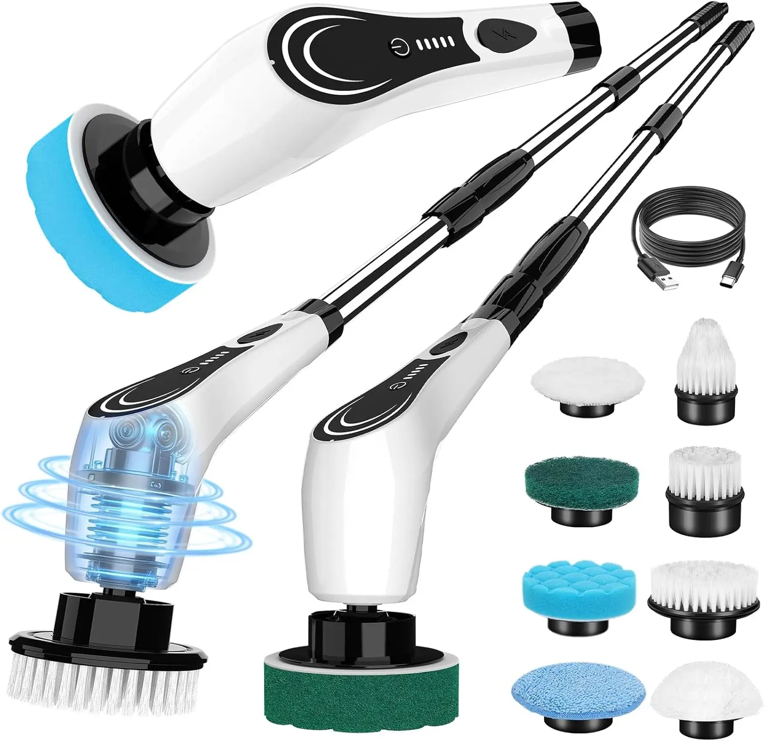 

Electric Spin Scrubber, Cordless Power Scrubber with 8 Replaceable Brushes, 2-Speed Adjustable Handle Floor Machine