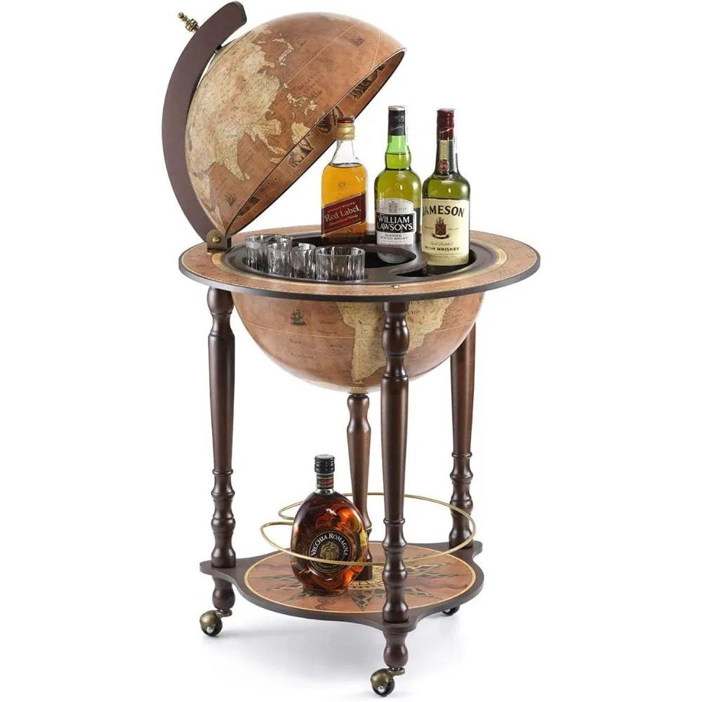 Da Vinci Classic Floorstanding Globe Drinks Cabinet On Wheels - Rust