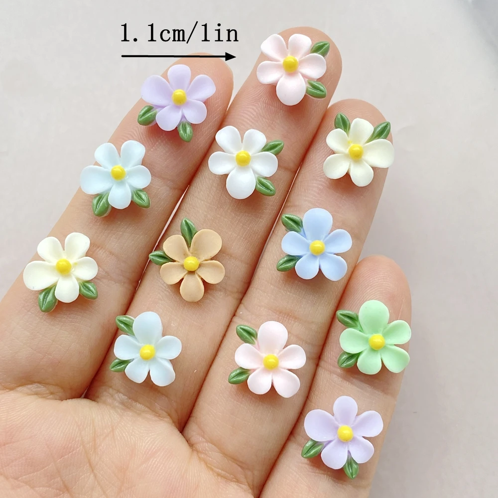 50Pcs Cute Cartoon Mini Colored Flower Nail Art Resin Designer Charms DIY Craft For Nail 3D Decorations Jewelry