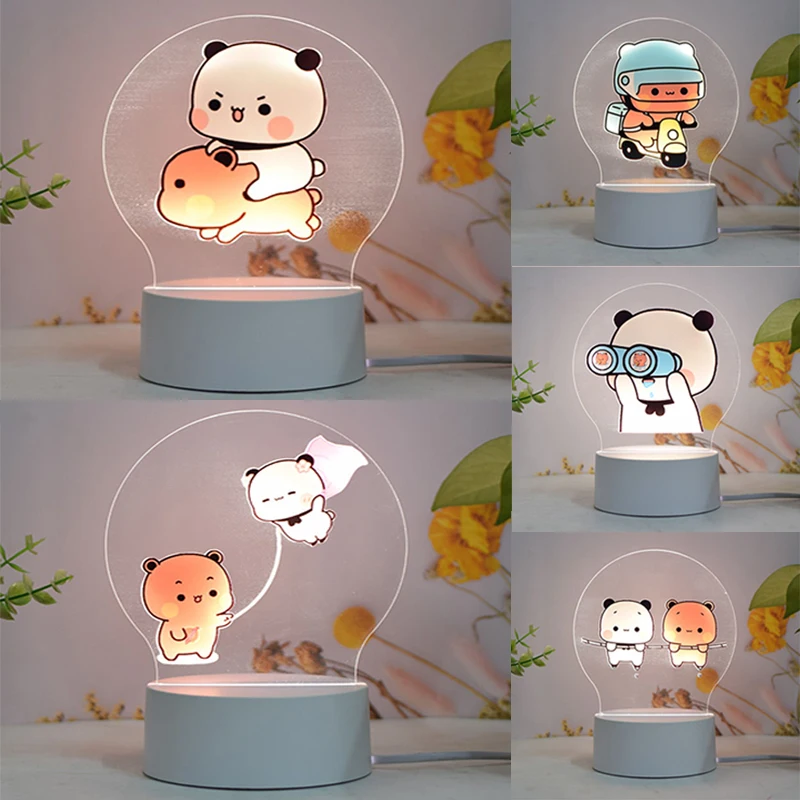 Bubu Dudu Led Night Light Cute Bear Panda Figures Lamp USB Warm Yellow Light Creative Cartoon Home Decorative Christmas Gift