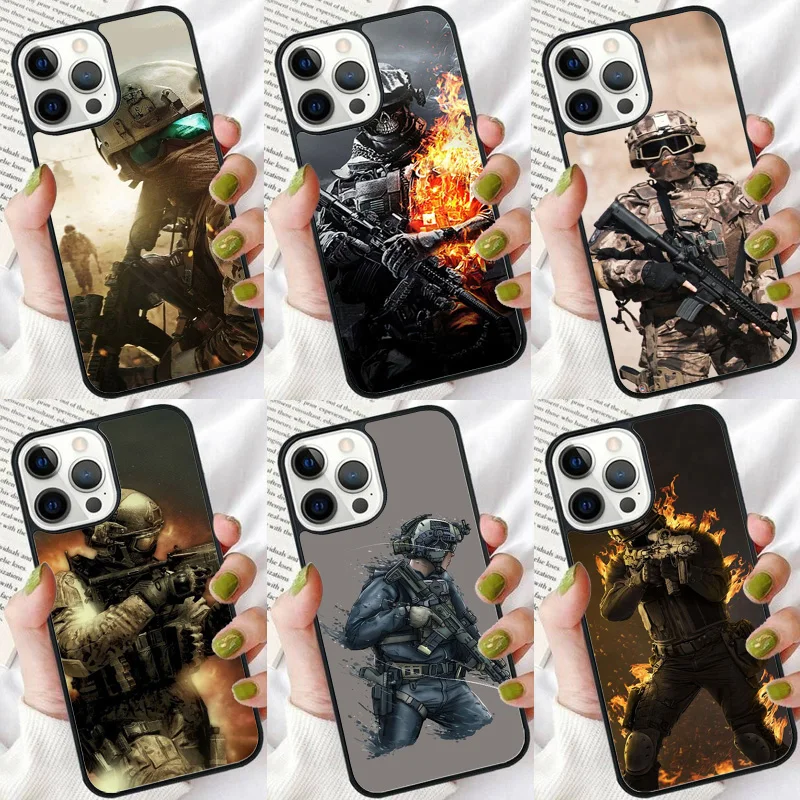 Army Soldier Special Forces Phone Case For iPhone 16 15 14 plus XR XS 11 12 13 Pro max Bumper Shell Cover coque