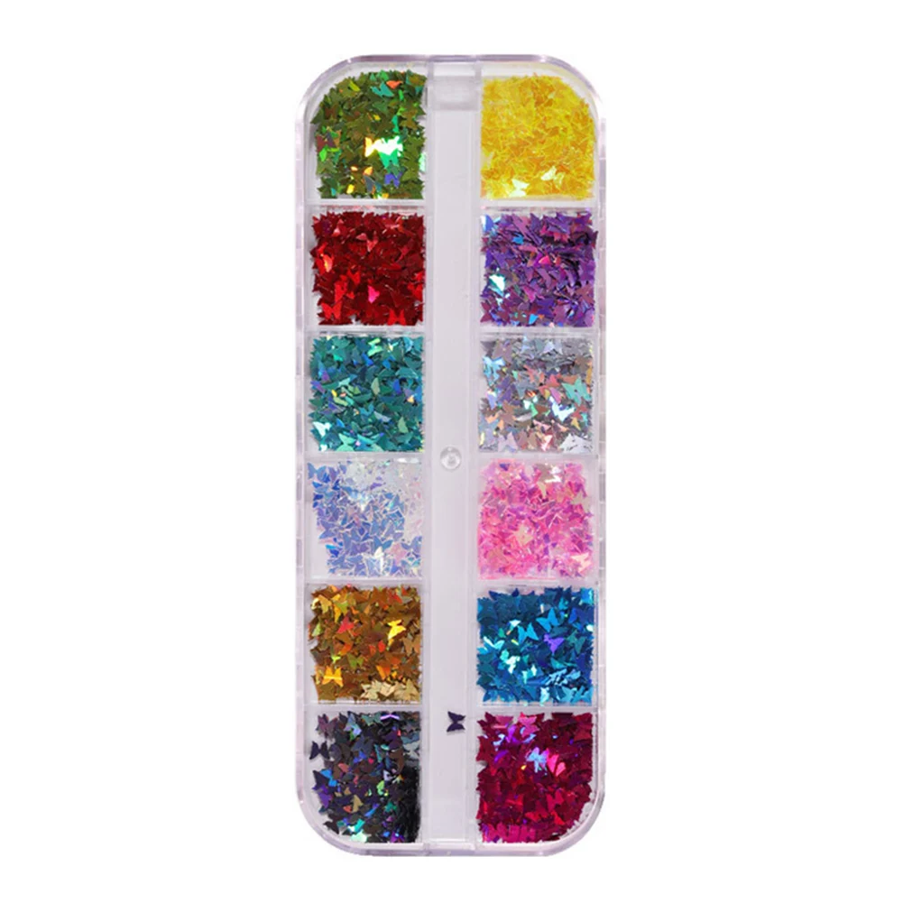 Sparkly Butterfly Nail Sequins, Espelho Paillette, Cores Misturadas, Nail Holographics Glitter, 3D Flocos Fatias, Spangle