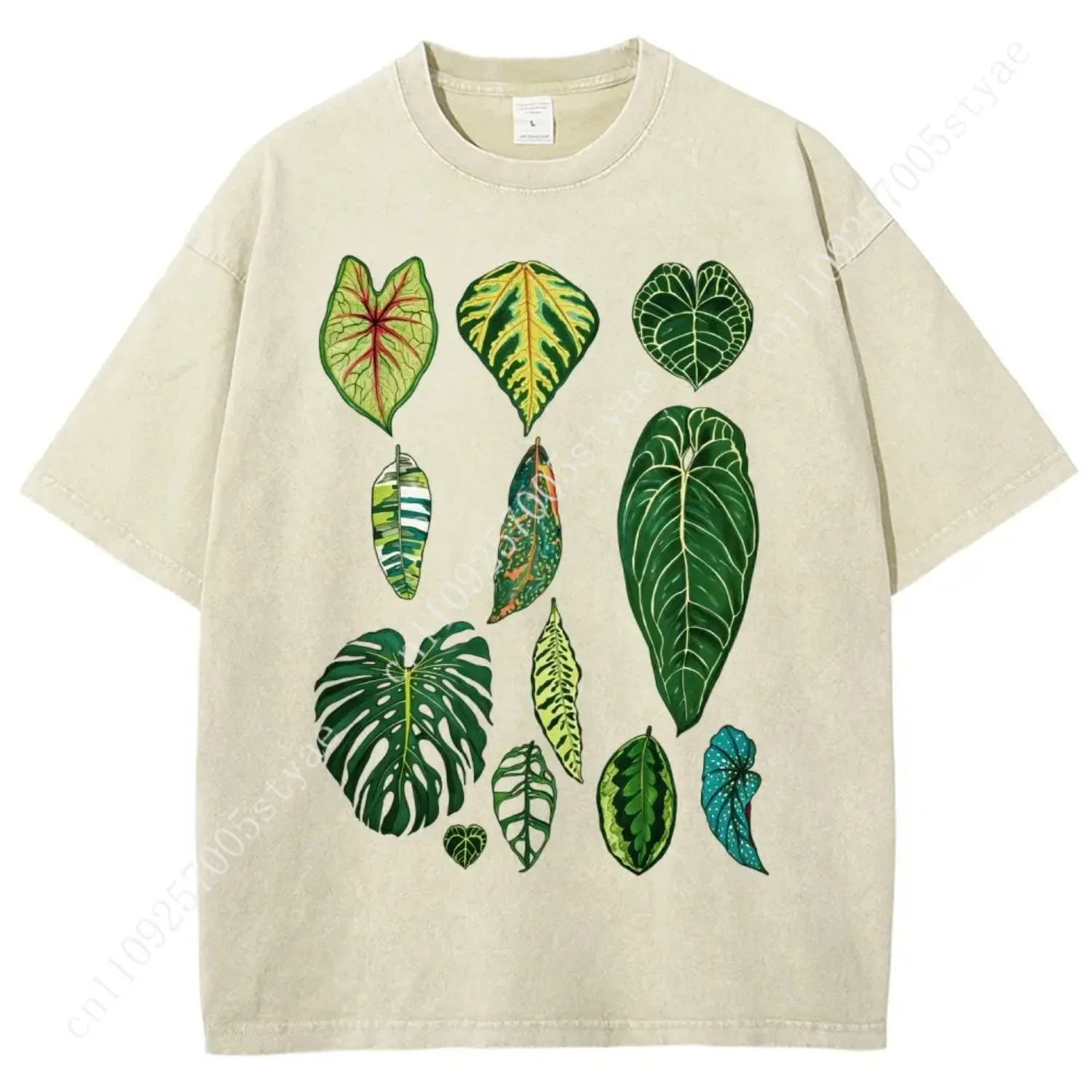 Tropical Houseplant Leaves Botanical Aesthetic T-Shirt, Vintage Washed Tee, Monstera Anthurium Plant Lover Graphic Shirt, Gift F