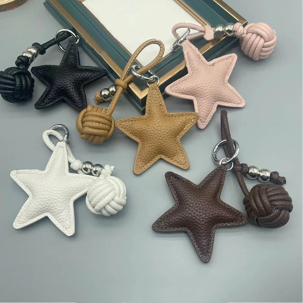 PU Leaather Five-pointed Star Keyring Bag Hanging Accessories Charms Backpack Pendant Keychain Star Pentagram Woven Ball