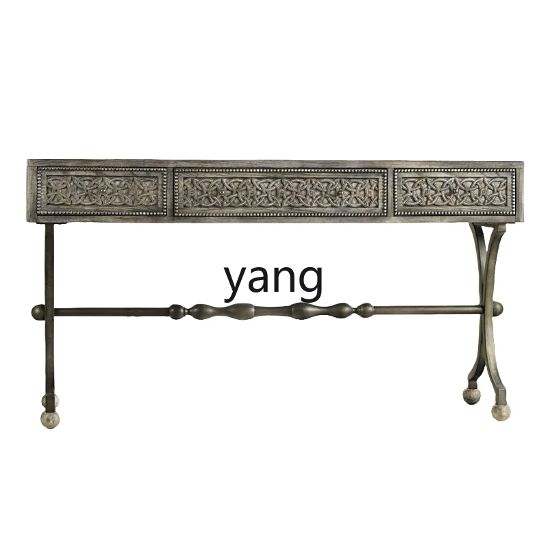 

YHM neoclassical entrance table solid wood carving living room