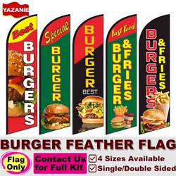 Custom Burger Fries Feather Flag Single/Double Sided Outdoor Advertising Banner for Restaurants Windless Flag for Businesses