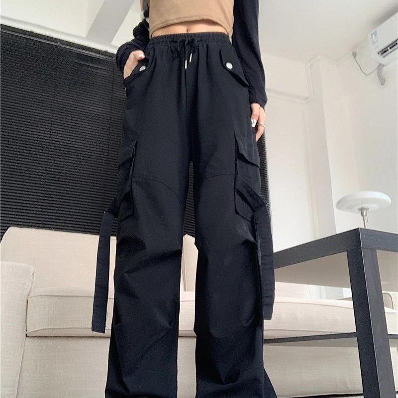 Cargo Mopping Pants Women Harajuku Streetwear Y2K Vintage Trousers High Waist Drawstring Straight Casual Loose Mujer Sweatpants