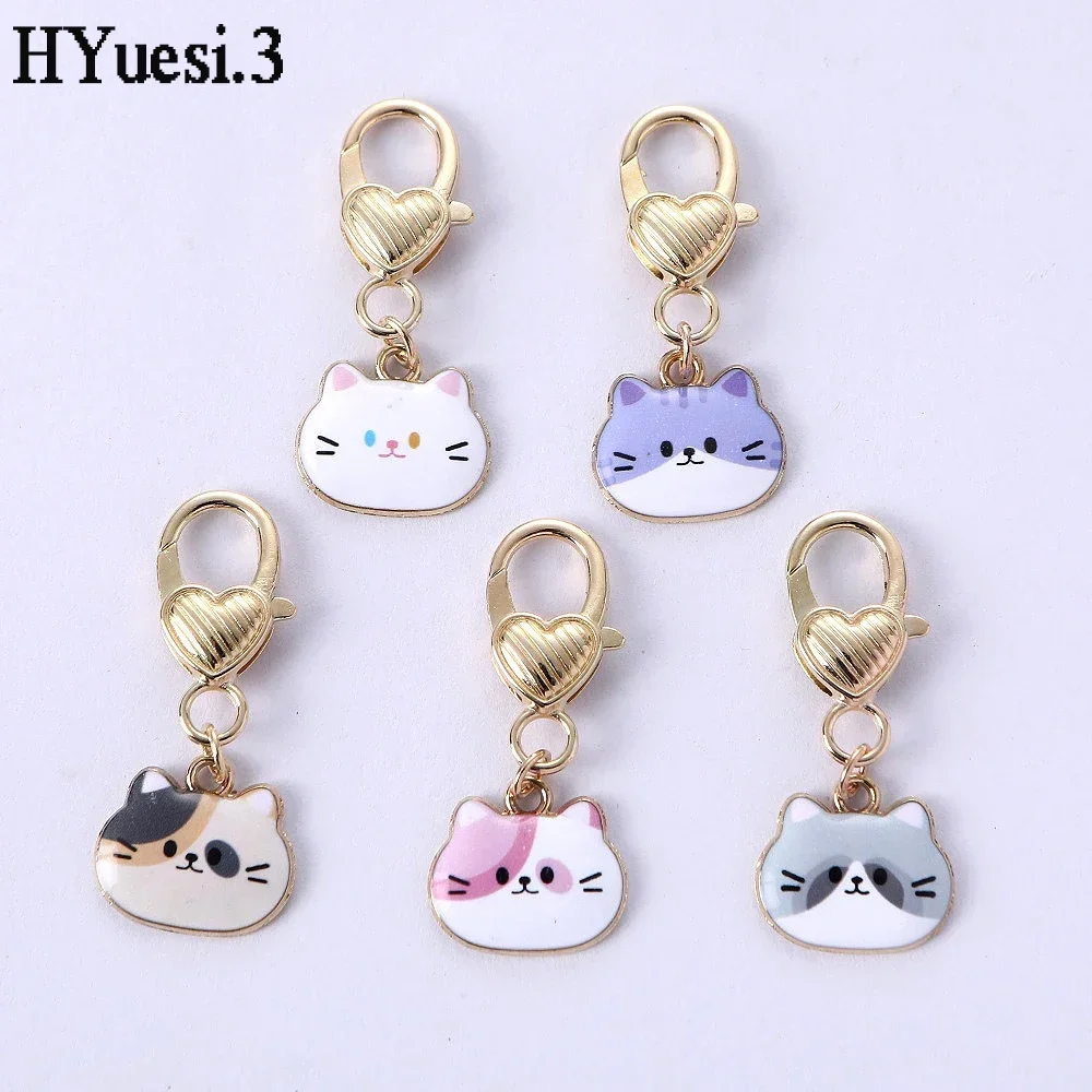 Cartoon Cat Keychain Kawaii Metal Kitty Animal Charms With Key Holder For Women Girls Purse Bag Backpack Earphone Ornaments