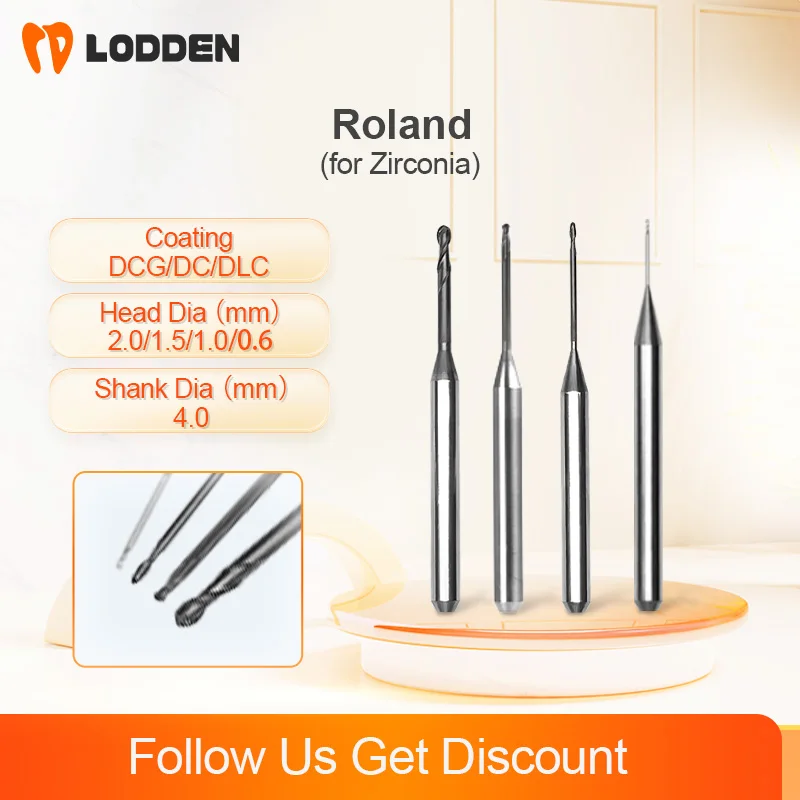 Dental Materials Roland DWX50 DWX51D Zirconia Milling Burs D4 Grinding Drills Coating DCG/DC/DLC for DWX52 Milling Machine Tools