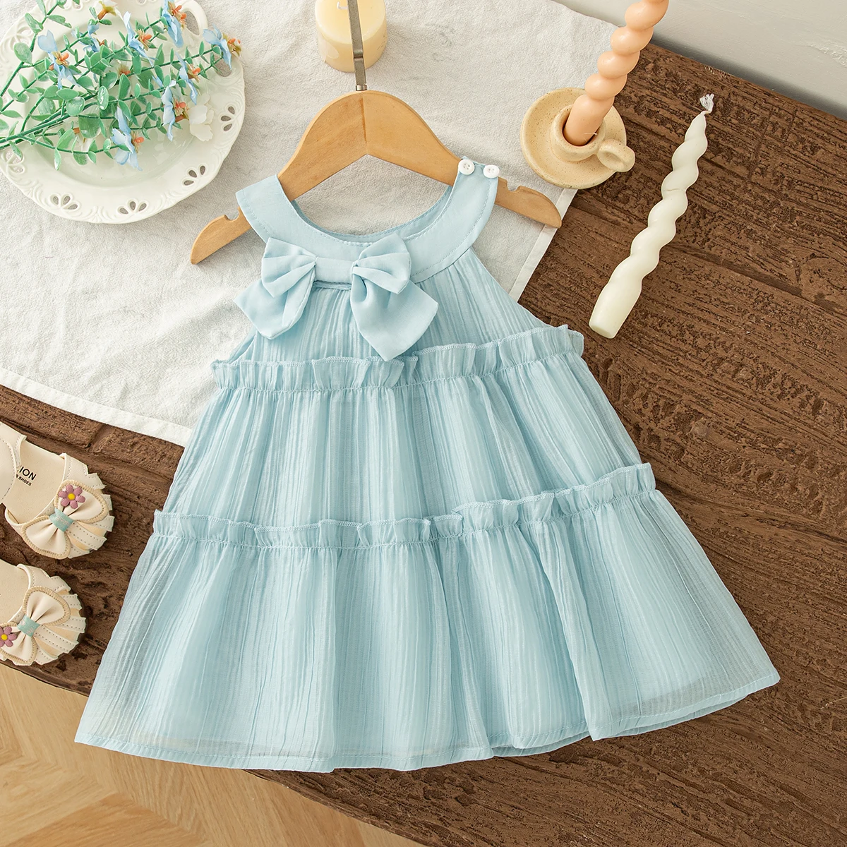 Baby Girls' Dresses Summer Solid-Color Halter-Neck Girls Dresses With Bows Cute Beach Baby Dresses Baby Girl Clothing
