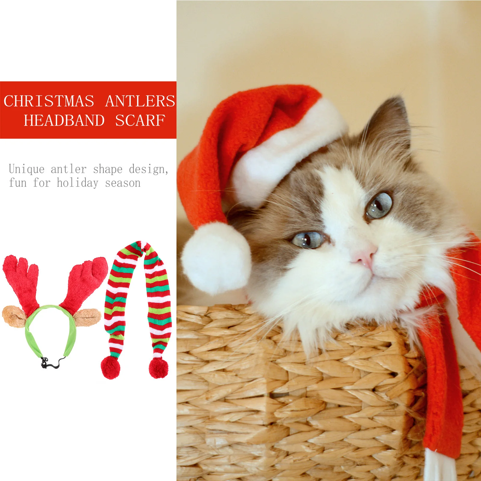 

1Set Christmas Dog Pet Accessories Antler Scarf Headband Soft Thickened Reindeer Antlers Holiday Party Costume