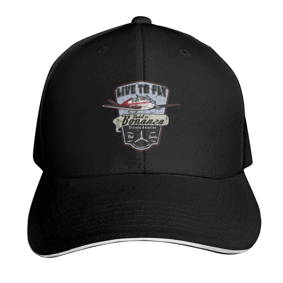 Model 35 Bonanza Airplane Live to Fly Vintage Baseball Cap Curved Brim Classic Fit Low Profile Unstructured Unisex for Men Women