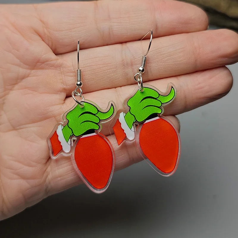 6 pairs Christmas Acrylic Green Earrings Merry Christmas Letter crutch Gesture Bowknot HO Party Atmosphere Party Decoration Set