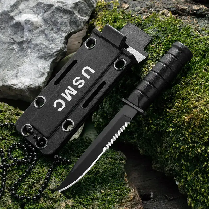 Stainless Steel Mini Outdoor Knife Camping Small Straight Knife Survival Necklace Knife Multi-purpose Portable Knife