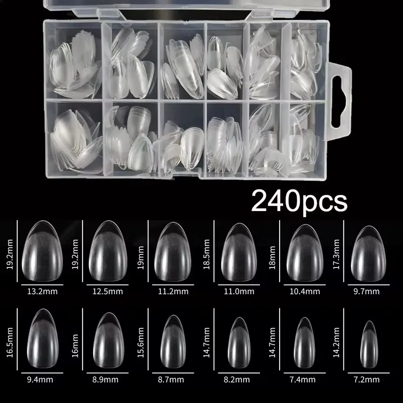 240 Pieces/Box Semi-Matte XXS Almond-Shaped Full Coverage Soft Gel False Artificial Nails for Perfect Ultra-Short Nail Bed Extension