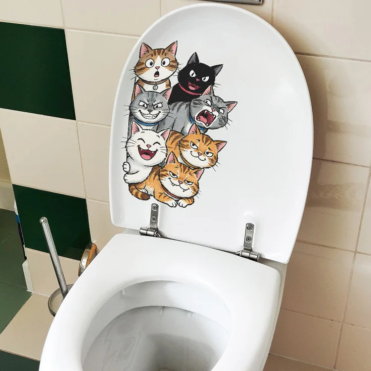 Lustige, niedliche Katzen-Wandaufkleber für Wohnzimmer, Schrankdekoration, Wandbild, Schlafzimmer, Badezimmer, selbstklebende Toilettenaufkleber. – Detail 4