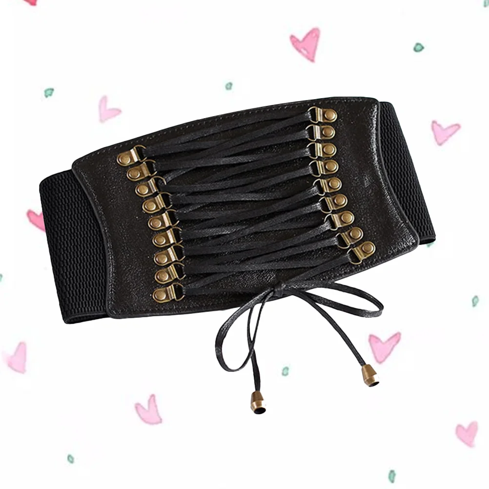 

PU Wide Band Elastic Waist Belt for Women Tassel Decorative Skirt Accessory Firm Hold Black Waist Belt