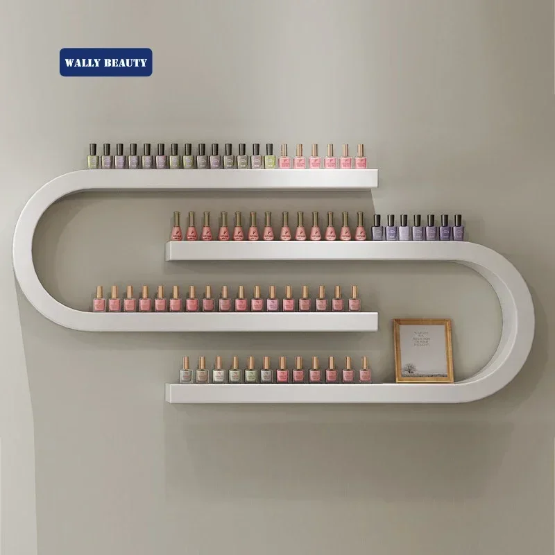 Wallybeauty modern beauty salon wall-mounted white wood nail polish wall display rack