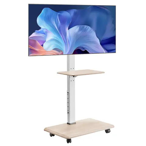 SucceBuy Rolling TV Stand, Mobile TV Cart for 32-70 Inch Screens Height Adjustable TV Mount with Tray for Bedroom Corner Outdoor