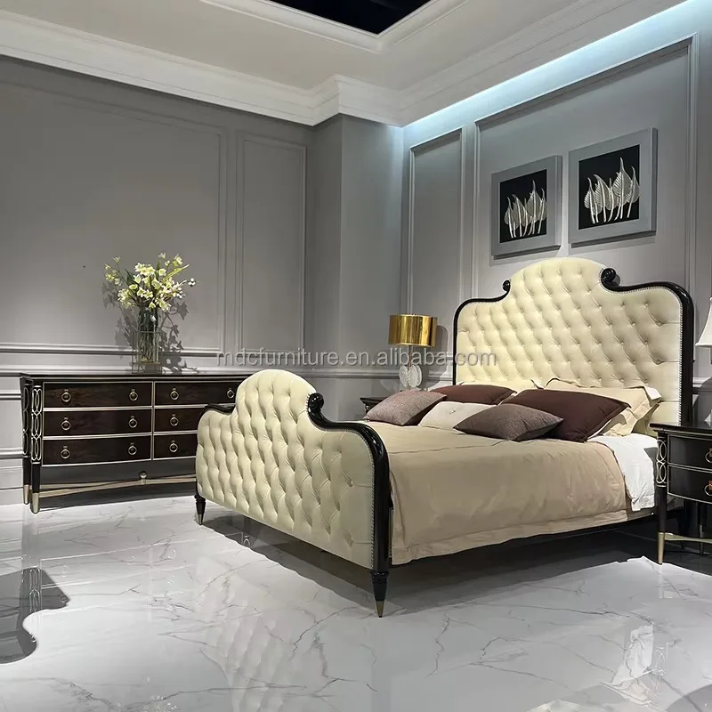 American Style Fashionable Solid Wood Bedroom Double Bed 2.0 Meters X 2.2 Meters Mite Queen Size Bed Wedding Hotel Apartment Bed