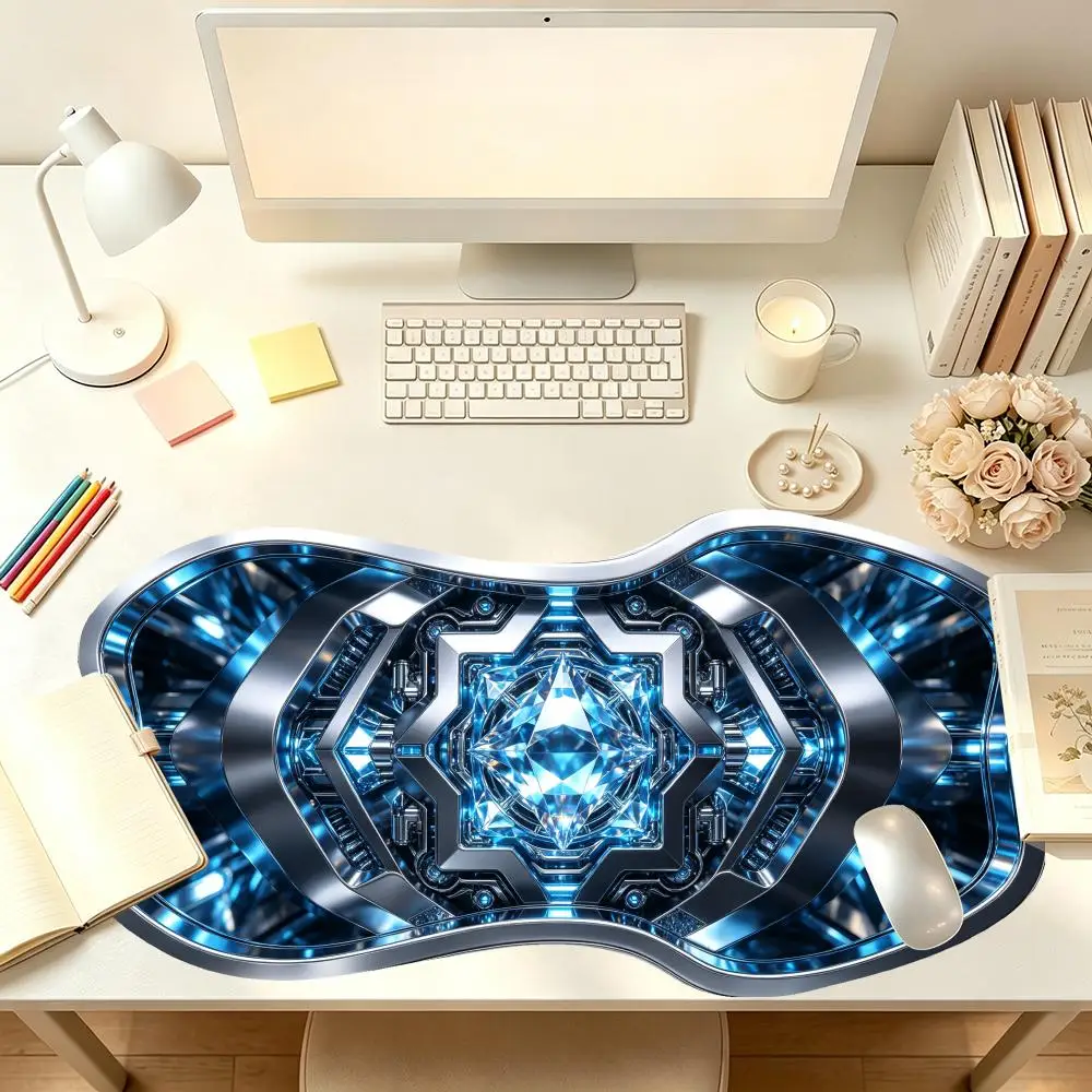 Special Shaped Blue Silver Tech Core Gaming Mouse Pad Precision Tracking Smooth Glide Creative For Sci Fi Gaming