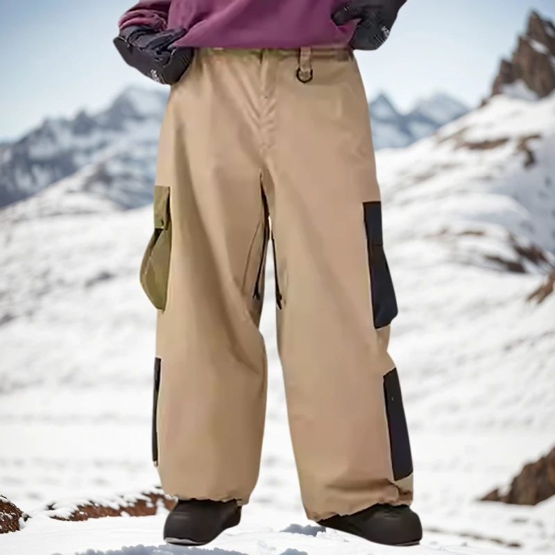 

New Men Multiple Pockets Baggy Ski Pants Super Loose Snowboarding Warm Windproof Winter Britches Snowfield Waterproof Clothes