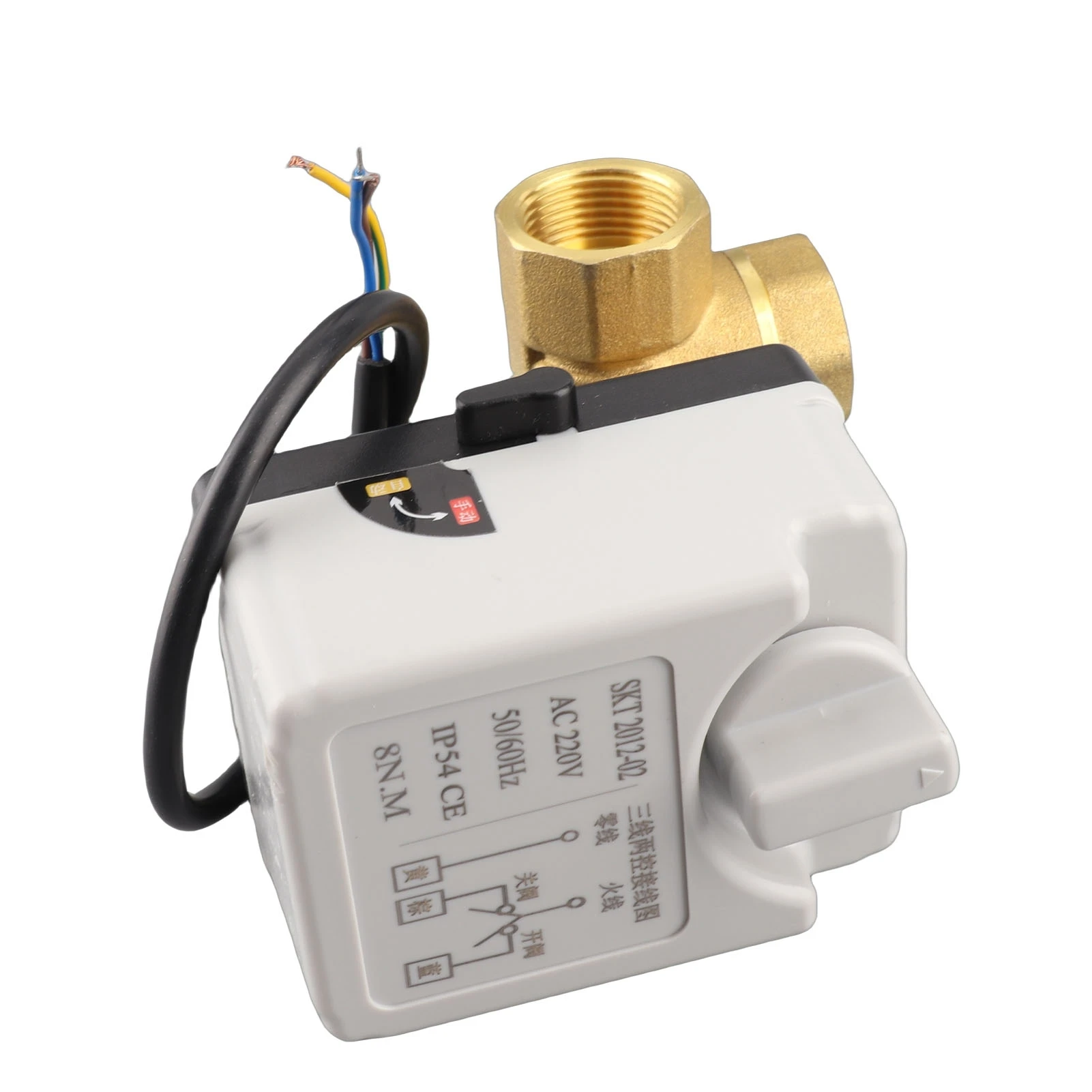DN20 3 Way Ball Valve 3 Wire 2 Control Brass Motorized Ball Valve AC 220V 3/4in Female Thread