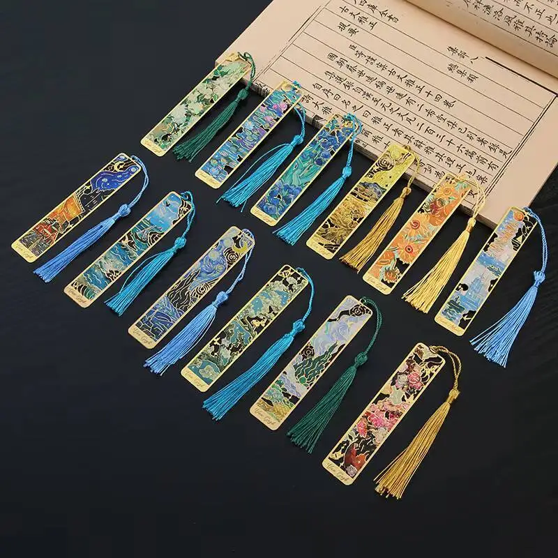 1-6-12 Pcs Creative Metal Book Mark Vintage Oil Painting Bookmark Office School Supplies Funny Gift Stationery Items