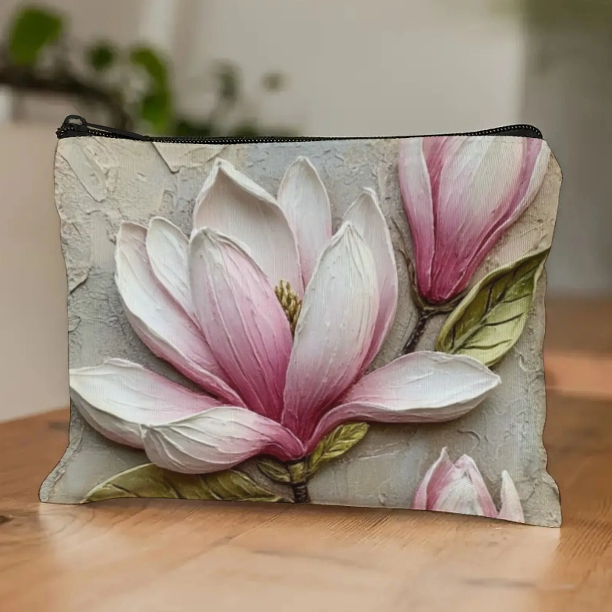 Fresh Literary Mutifunction Cosmetic Pouch with Magnolia Print Design Elegant for Book Lovers & Quiet Afternoons Ideal Gift
