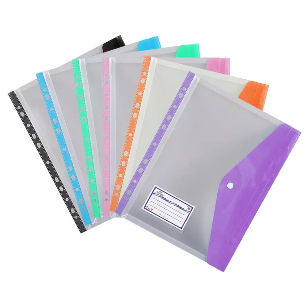 

6 Pcs Colored File Bags Snap Button Folders A4 Size Pink Pouches Portable Binder Pocket Student Office Use Document Storage Bags