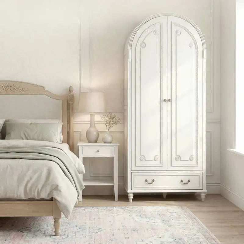 European Vintage Wardrobes Drawers White Enclosed Organizer Clothes Wardrobes Shelves Wooden Kledingkast Furniture For Bedroom