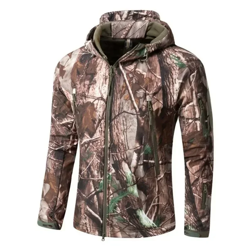 Maschio impermeabile in pile esercito tattico con cappuccio uniforme caldo abbigliamento militare da uomo giacche Softshell cappotto mimetico giacche a vento