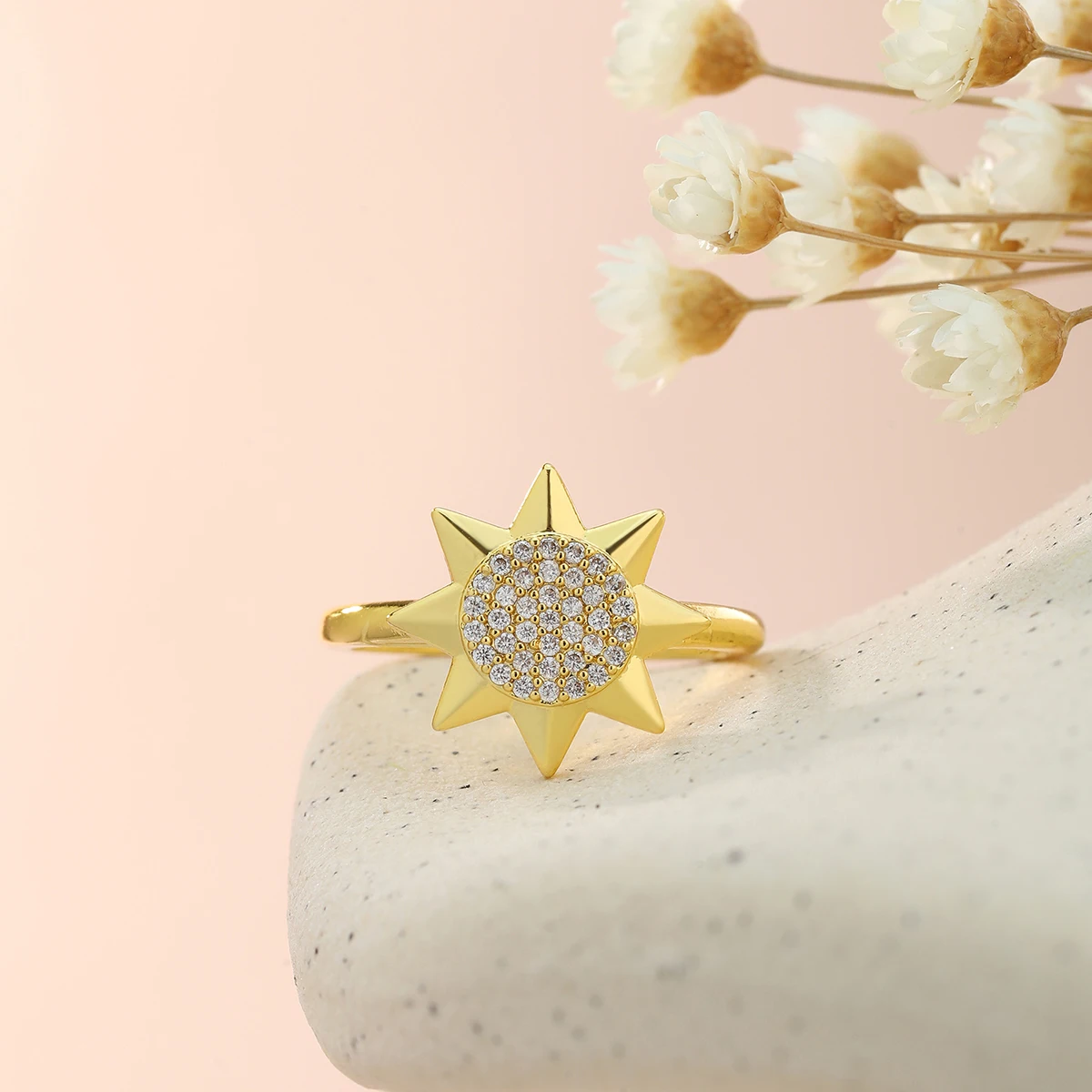 QIAMNI Trendy Sun Star Crystal Zircon Wedding Zircon Finger Rings For Women Men Charm Party Anniversary Jewelry Birthday Gift