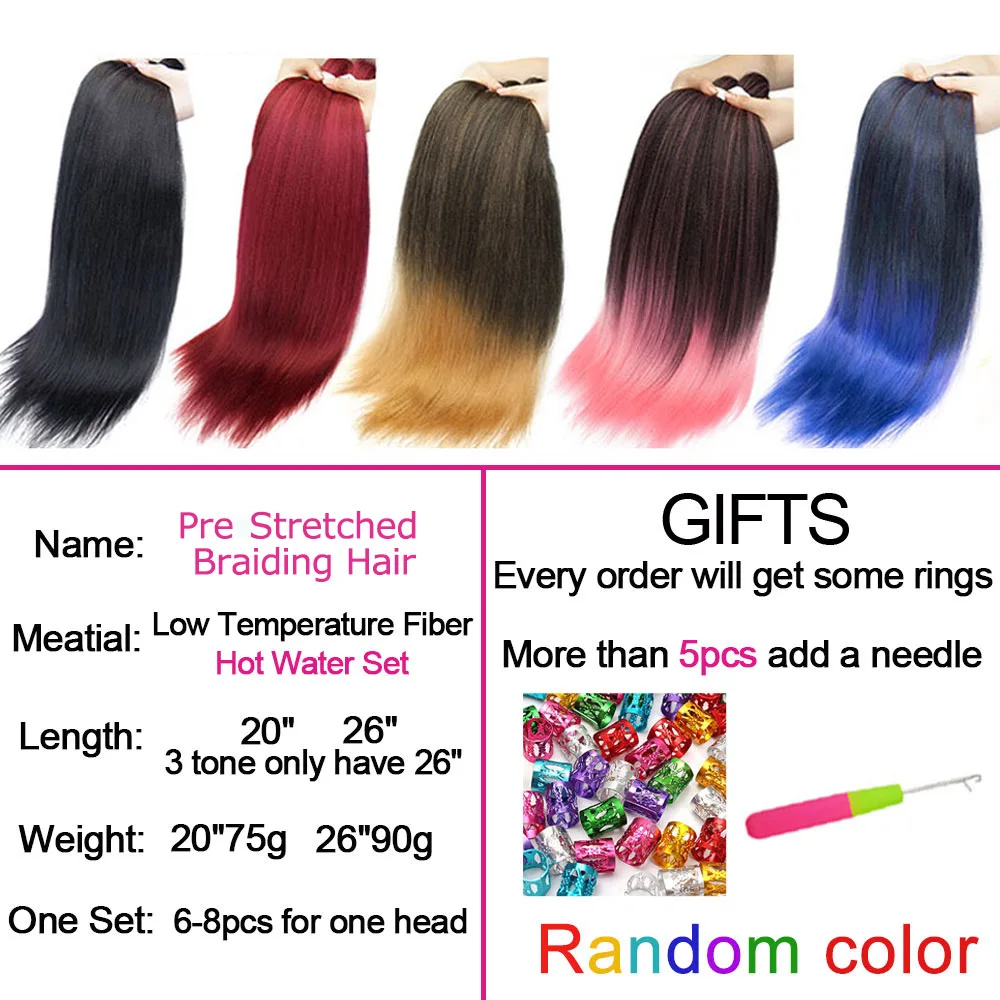 Extensões de cabelo trança pré esticadas, tranças afro, pacotes sintéticos pretos, Yaki reto, trança fácil, rosa, atacado