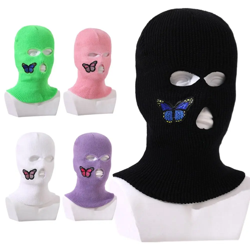 Fashion 3-Hole Full Face Mask Cover Windproof Y2k Ski Mask Ins Warm Knitted Face Cover Winter