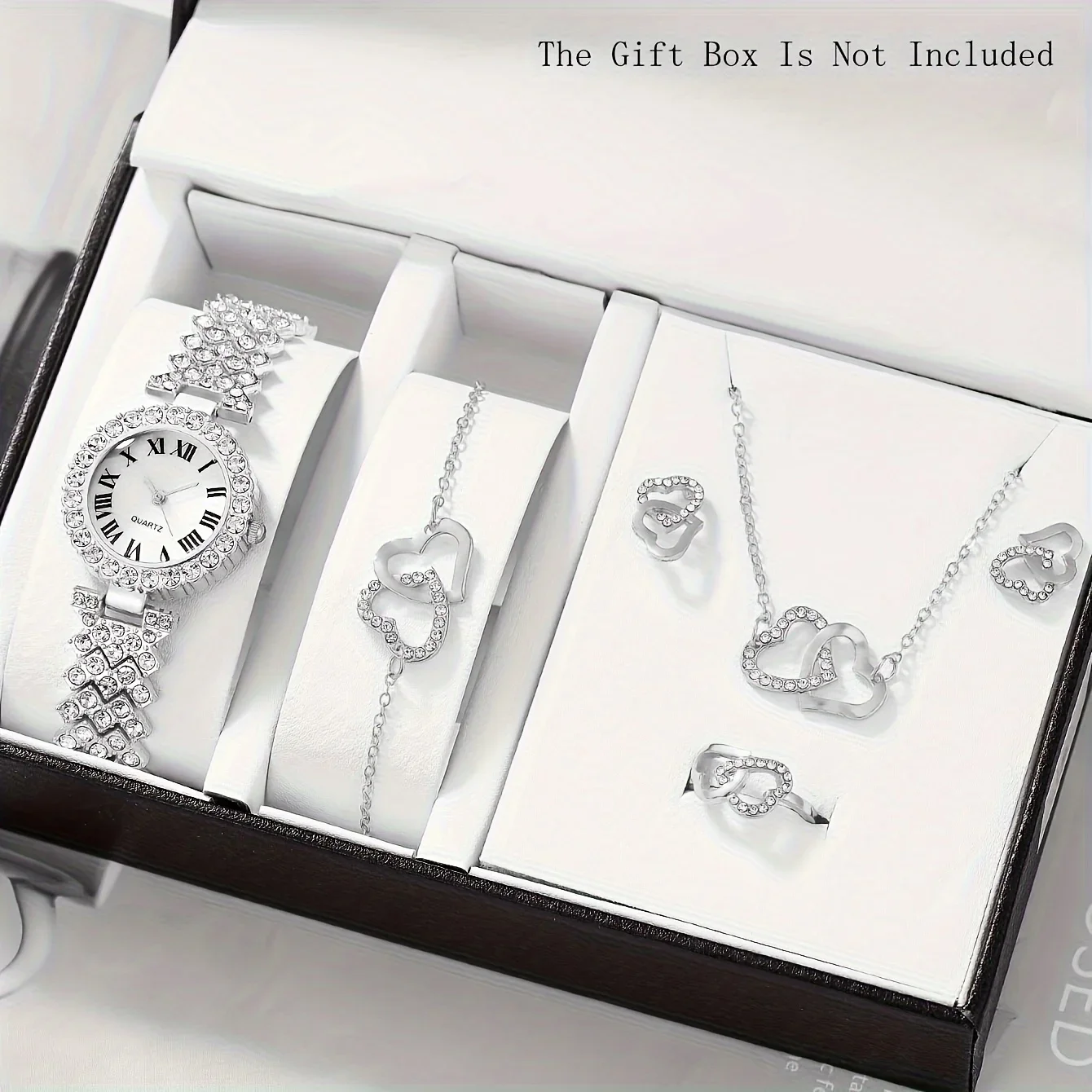 ساعة كوارتز مع ديكور من حجر الراين ، مؤشر دائري أنيق ، طقم مجوهرات إلكترونية ، هدية لأمي وصديقته ، 1: 5 ، تناظرية